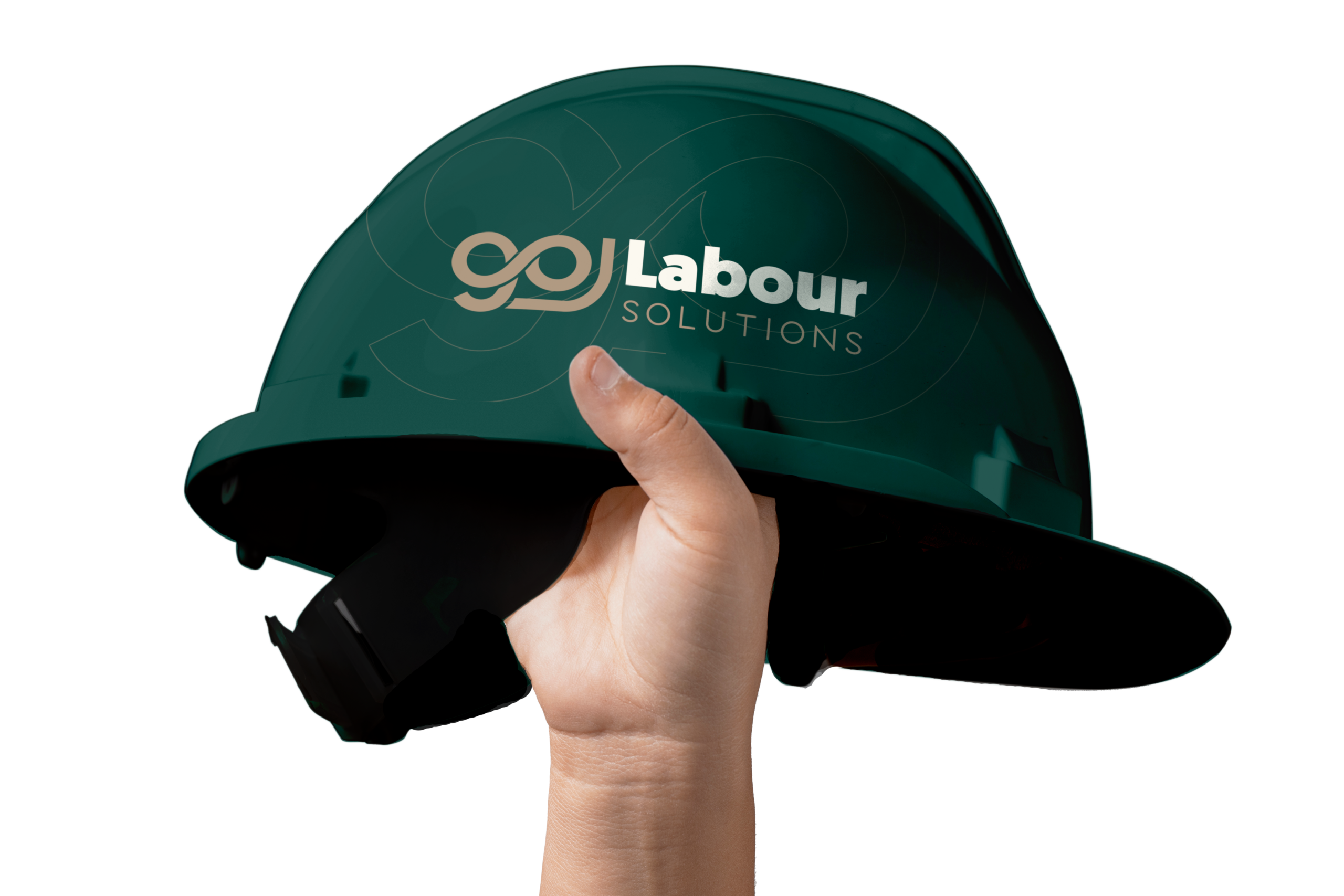GoLabour-branded hard hat held by a hand